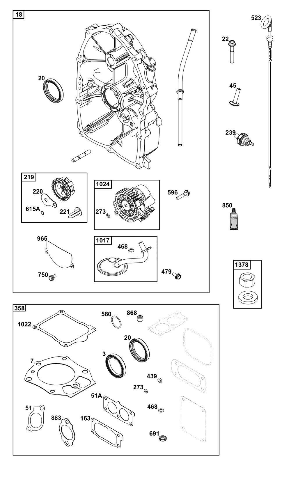 Crankcase Cover/Sump Group Diagram and Parts List for 541477-2240-H7 400000 - 699999 Briggs and Stratton Engine